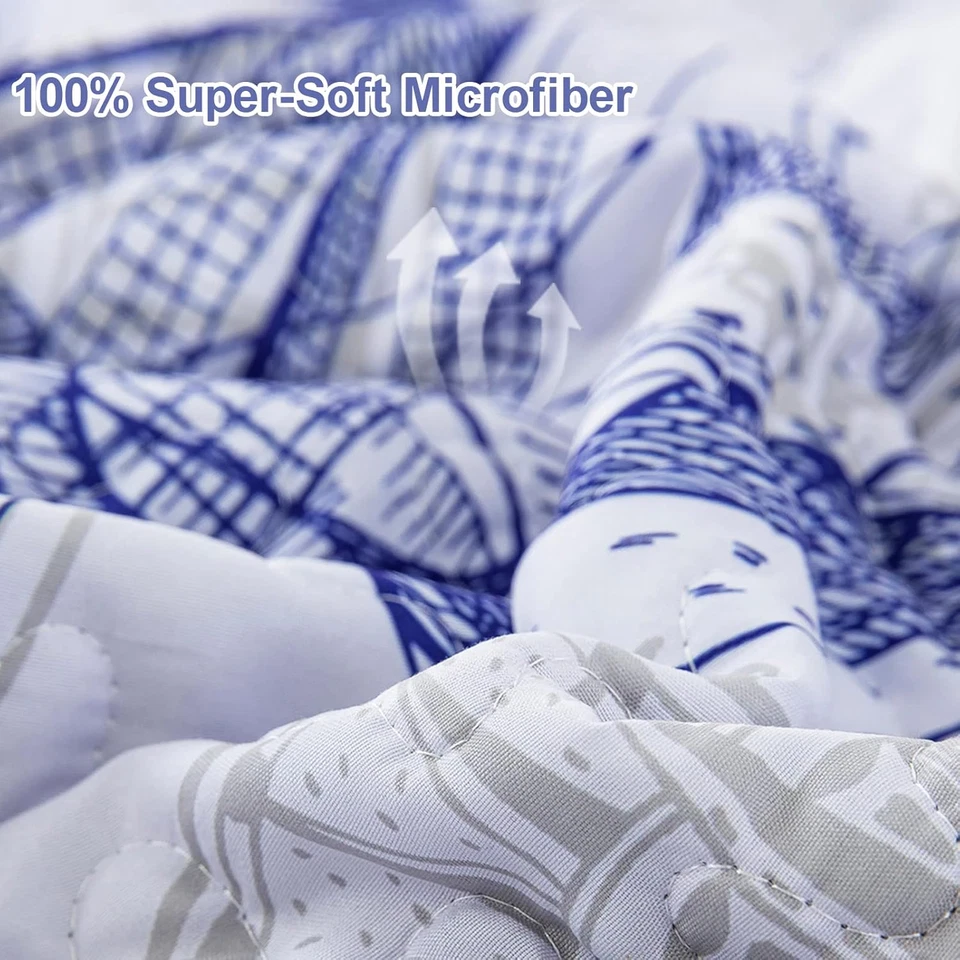 Juego de edredón y fundas Blue Coastal Beach Queen 3 piezas náuticas de caballito de mar Foto 3 de 4