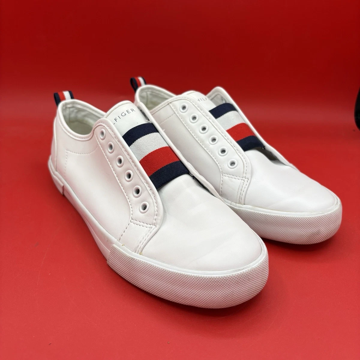 NWOT~Tommy Hilfiger white canvas slip on, athletic shoes with navy piping Tommy Hilfiger Blue Athletic Shoes | Mercari main image 4