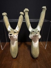 Wildlife Park Lot Of 2 Carved Wooden Wolf/Animal Face Slingshot No Bands