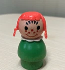 Little People Vintage Wood Girl with Red Hair Freckles