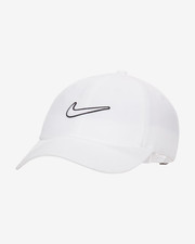 Nike Club Unstructured Swoosh Hat White Black Cap Size S/M Mens FB5369 100