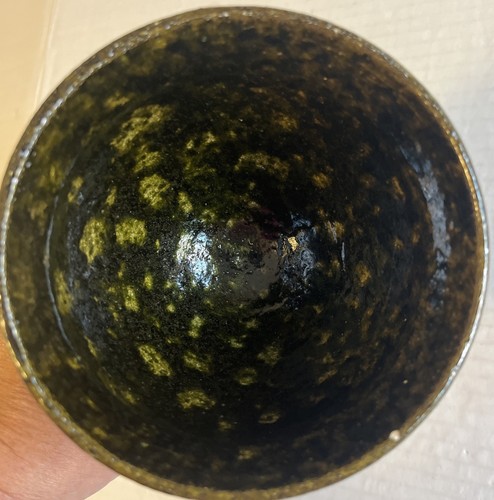 Vintage Studio Art Pottery Goblet Chalice Wine Glass Black Gold Glazed 8x4 Inch - Picture 2 of 11