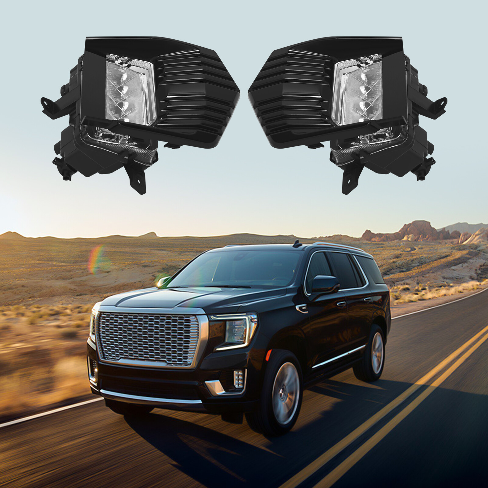 Left&Right Side Front Bumper Lamp w/Bezel Fog Light For 21-23 GMC Yukon/Yukon XL