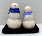 Snowmen Salt & Pepper Shakers w/Tray by Ganz "Snow Much In Love"