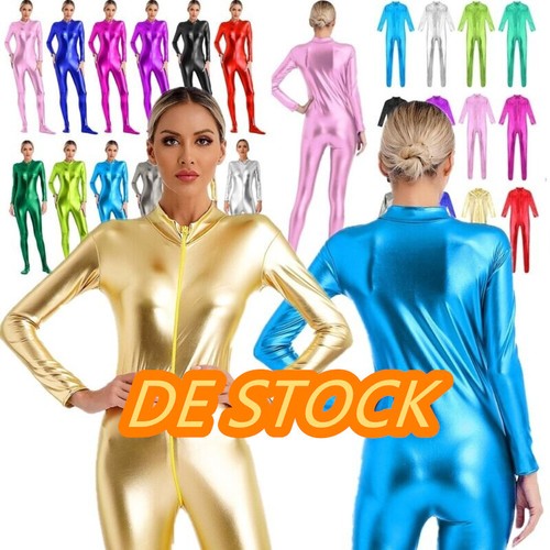 DE Damen Overall Club Trikot Metallisch Catsuit Sport Bodysuit Cosplay Kostüme - Bild 5 von 133