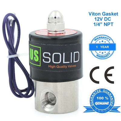 U. S. Solid 1/4'' Stainless Steel Electric Solenoid Valve 12V DC Normally Closed