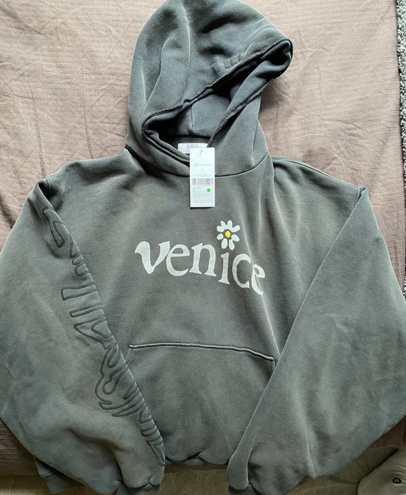 Erl Venice daisy flower hoodie Be nice washed black pullover | eBay