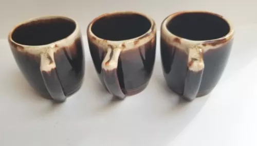 Set Of 3, Pfaltzgraff Vintage Coffee Mugs Tea Cups Brown Drip Glaze, U.S.A.