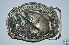 Vintage 1987 Bass Fishing Solid Heavy 3D Pewter Color Inlaid Belt Buckle