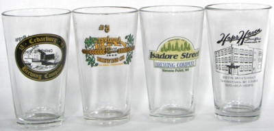 Wisconsin Closed Brewery beer pint glasses, 4 different