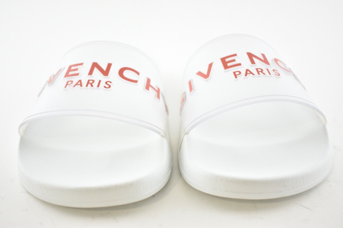 Givenchy Paris White Red PVC Clear Logo Slide Pool Sandal  display picture 2