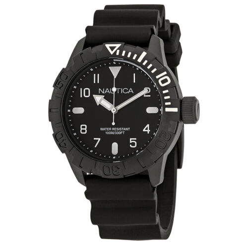 Nautica NSR 106 Black Dial Black Silicone Mens Watch NAD10081G - Picture 1 of 3
