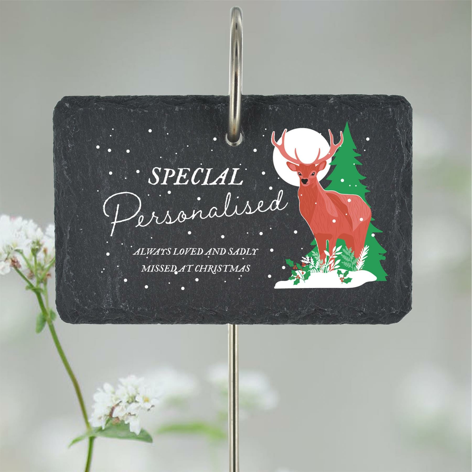 SPECIAL PERSONALISED MISSED AT CHRISTMAS DEER MEMORIAL SLATE GRAVE PLAQUE STAKE