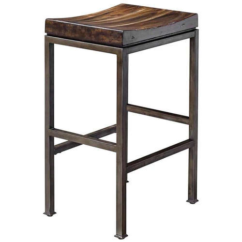 Uttermost Beck 30" Metal and Wood Bar Stool in Dark Walnut and Brushed Steel - Picture 3 of 9