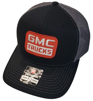 #ad GMC TRUCKS Patch on Richardson 112 Trucker Hat Snapback Black Charcoal $22.72