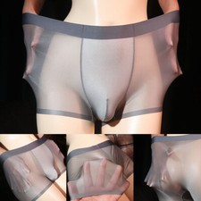 Men Shiny Silky Panties Sheer Underwear See Through Underpants Boxer Briefs  