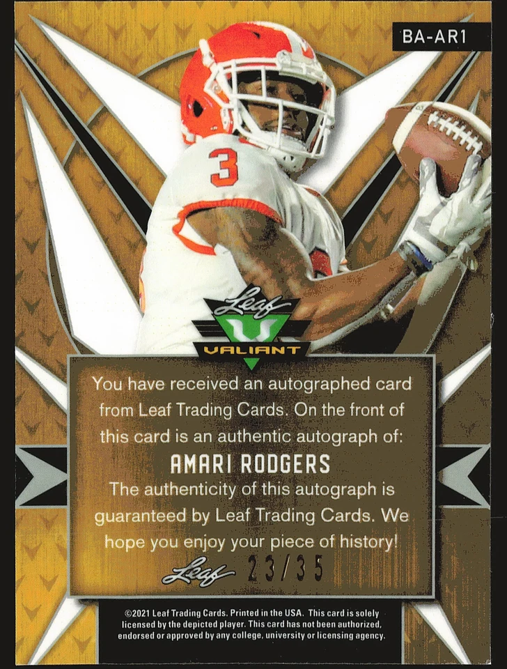 2021 Leaf Valiant #BA-AR1 Amari Rogers Navy Blue #/35 AU,SN - Image 2 of 2