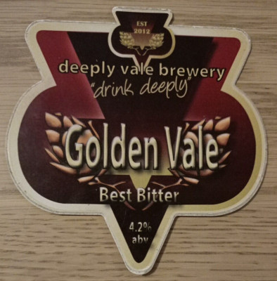 DEEPLY VALE BREWERY - GOLDEN VALE - Real Ale/Bitter Pump Clip Front, Homebar