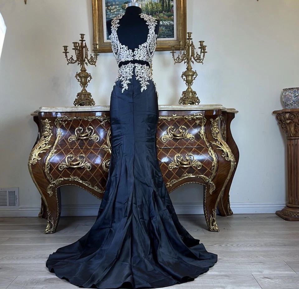 OCASIÓN ESPECIAL Formal Dorado Bordado Cuentas Largo Vestido de Noche Vestido de Baile de graduación Foto 3 de 4