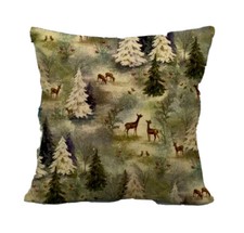 Deer Woods Trees Vintage Christmas Throw Pillow Cover Winter Holiday Home Decor
