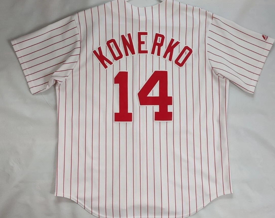 VINTAGE MAJESTIC CHICAGO WHITE SOX #14 KONERKO WHITE WITH RED PINSTRIPE  JERSEY