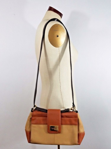tignanello messenger cross body bag tan brown leather shoulder