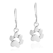 Charming Pet Paw Print .925 Sterling Silver Dangle Earrings