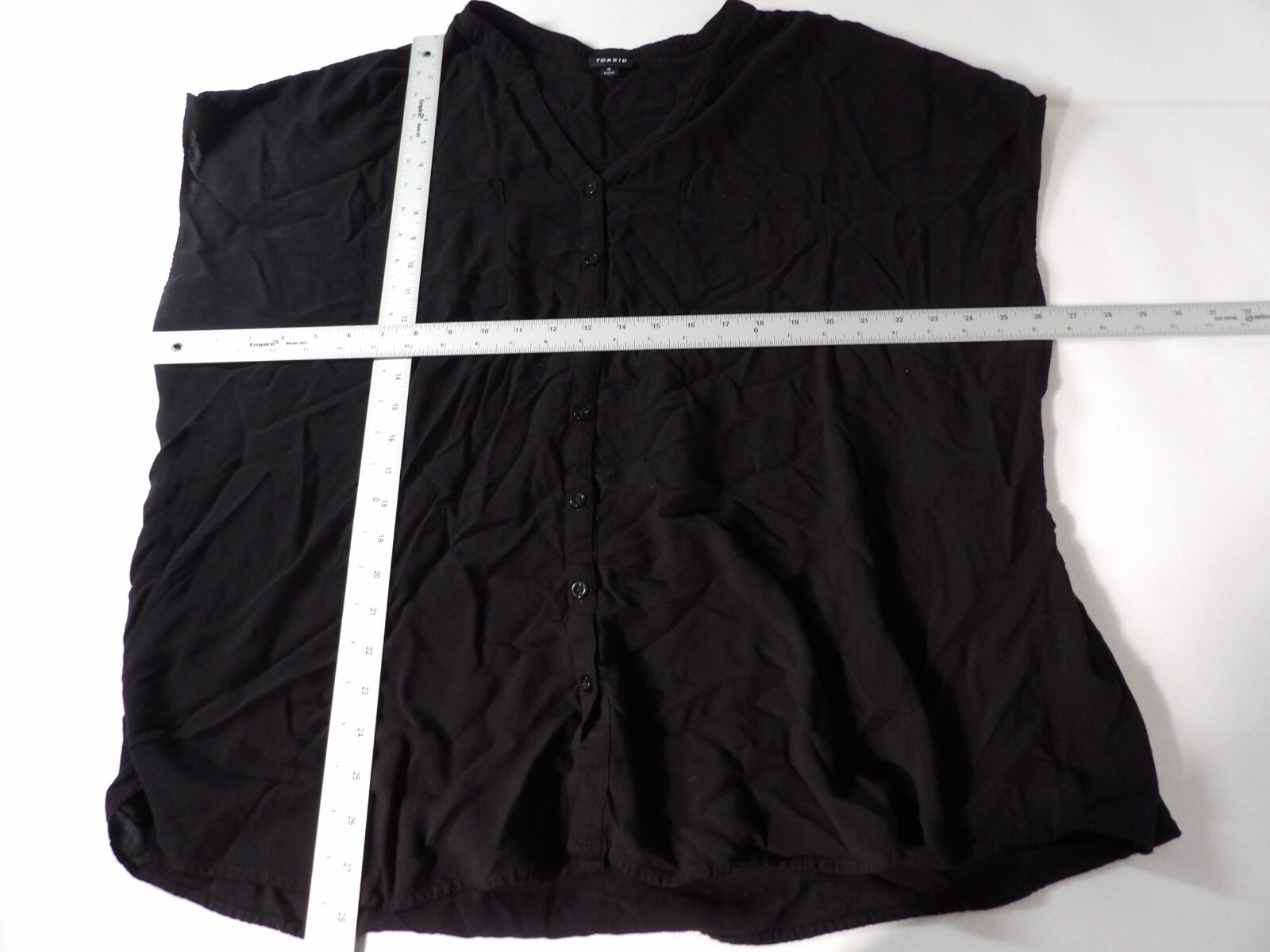 Torrid 4 4X Top Blouse Black Button Basic Sleevel… - image 6