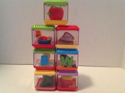 Lot of 7 Fisher Price Peek A Boo Blocks Cubes Sensory Toys Baby Play Fun - J