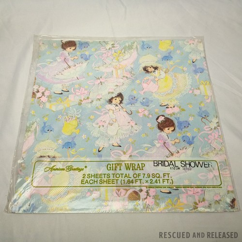 1976 Cute Blue Bridal Shower Theme American Greetings Gift Wrap 2x 1.64x2.41ft - Picture 1 of 3