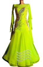 B8739 women ballroom Waltz Tango dress UK10 US 8 lemon yellow slash neck