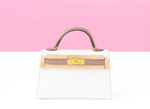 NEW HERMES BLANC WHITE \u0026 GRIS ASPHALTE HSS MINI KELLY II 20 BAG EPSOM  POCHETTE | eBay