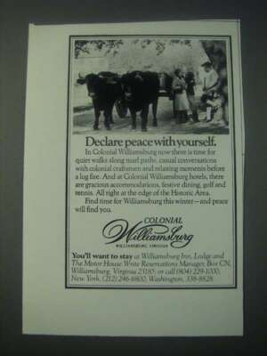 1977 Colonial Williamsburg, Virginia Ad - Declare Peace With Yourself