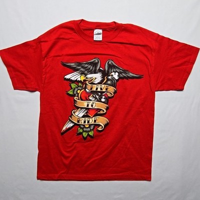 Live to Ride Eagle Motorcycle Shirt Red Americana Graphic Mens Medium Biker Tee