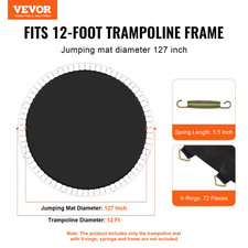 VEVOR Replacement Trampoline Mat, Jumping Mat Fits 12ft Frame, Universal Jumping