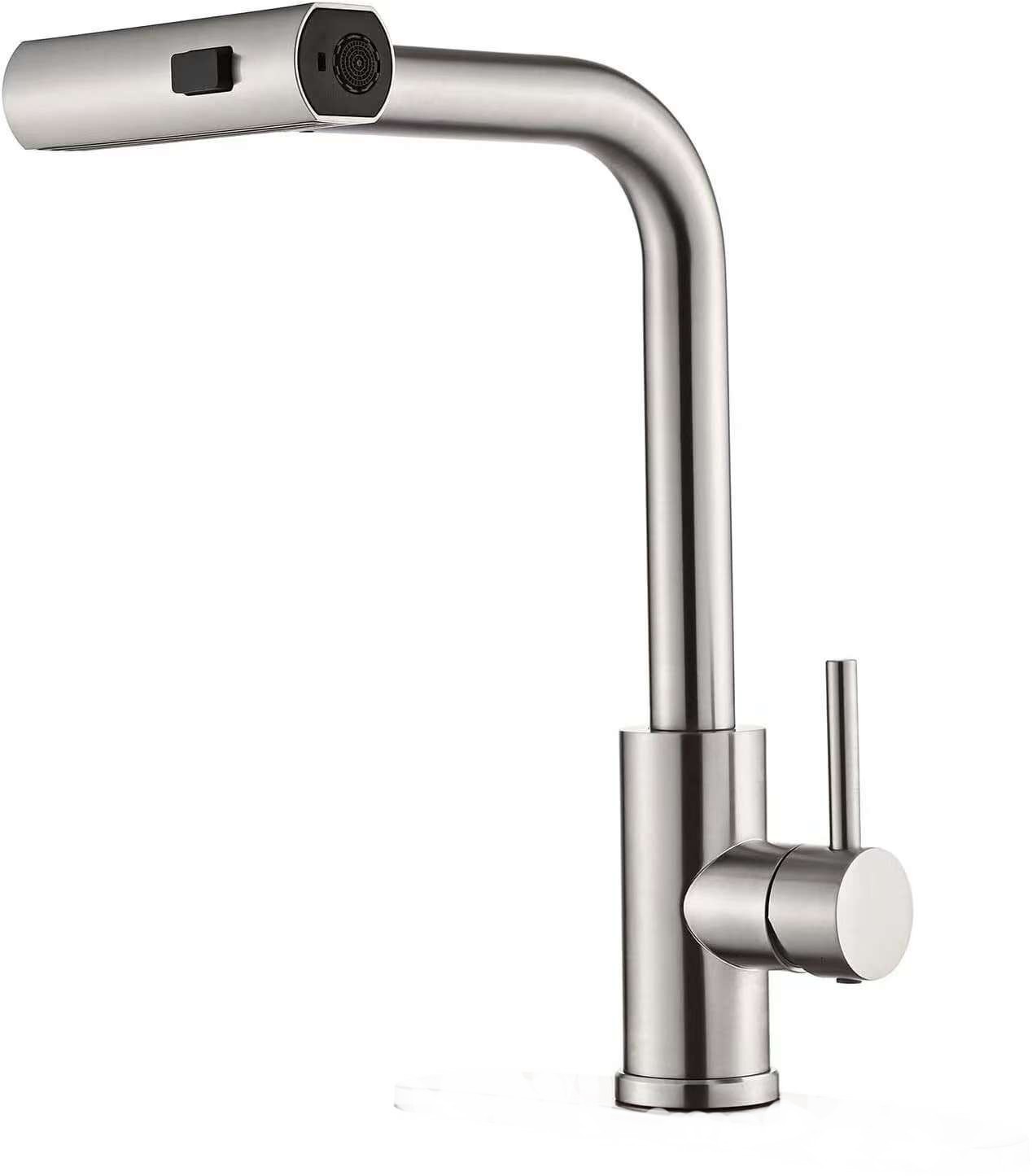 Waterfall Kitchen Faucets Brushed Nickel Rotatable Sprayer Single Handle Mixer