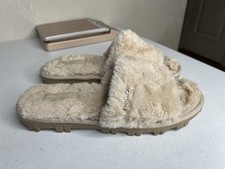 Nautica Faux Fur Slippers Woman's Size 8 Soft Comfort Beige Slip On Travel