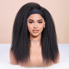 18 Inches Kinky Straight Headband Wig For Women Yaki Straight Wigs With Black He