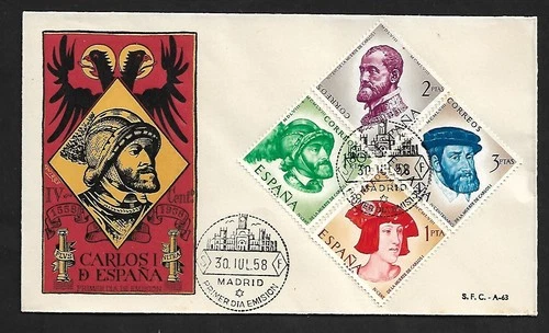 SPAIN LOCAL POST DEATH ANNIVERSARY OF CARLOS I STAMPS ON FIRST DAY COVER 1958