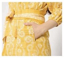 Studio Park M Yellow And White Floral Boho belted￼ Dress With Tassels & Pockets