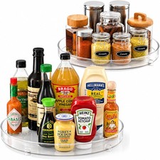 9in Clear Acrylic Lazy Susan Turntable Organizer for Cabinet, 2 Pack