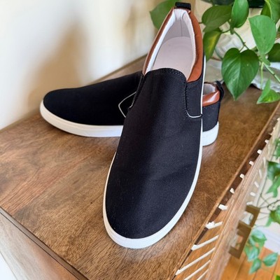 Canvas Slip On Sneakers Mens 48 Black Brown Low Top Casual Loafers Star Tread