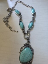 Silver Tone Turquoise Teardrop Pendant Neckla...