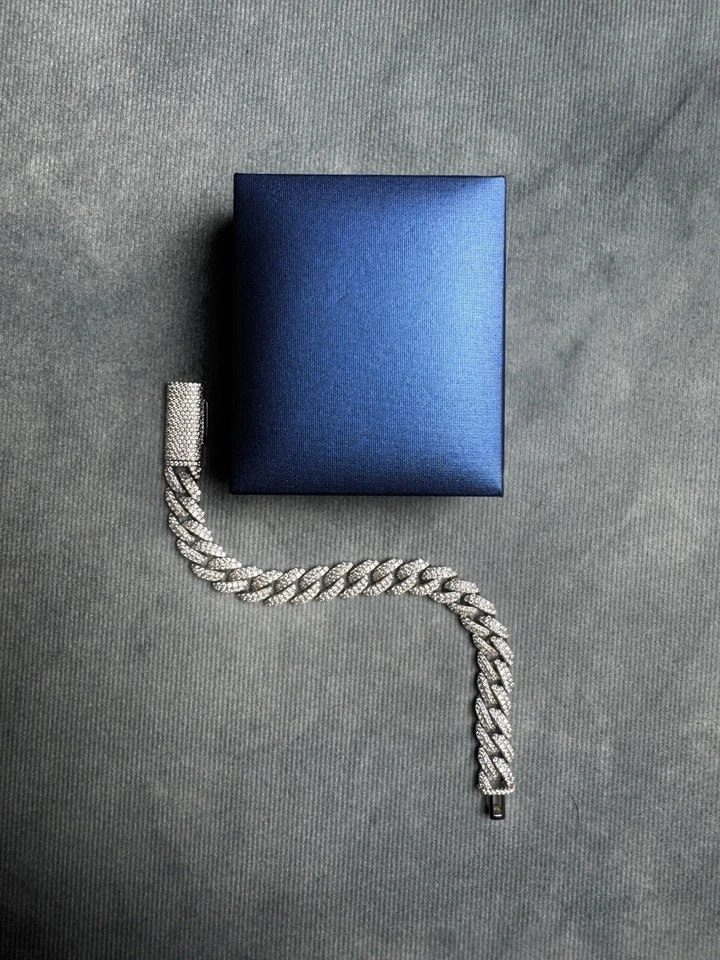 Moissanite 925 Silver Cuban Bracelet 10mm VVS1 D Color Luxury Iced Out GRA  - Bild 4 von 4