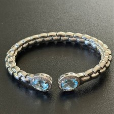 Italian Sterling Silver Blue Topaz & CZ Open Cuff Bracelet