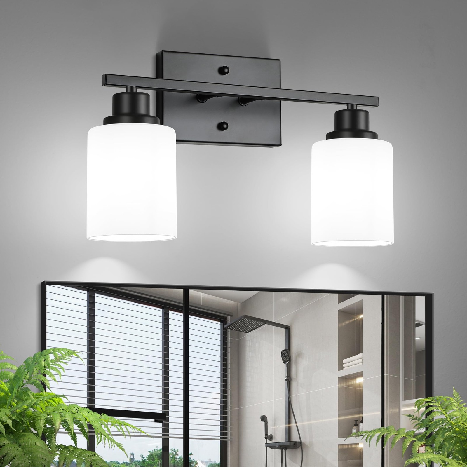 Ascher Bathroom Light Fixtures, 2-Light Vanity Light Over Mirror, Matte Black...