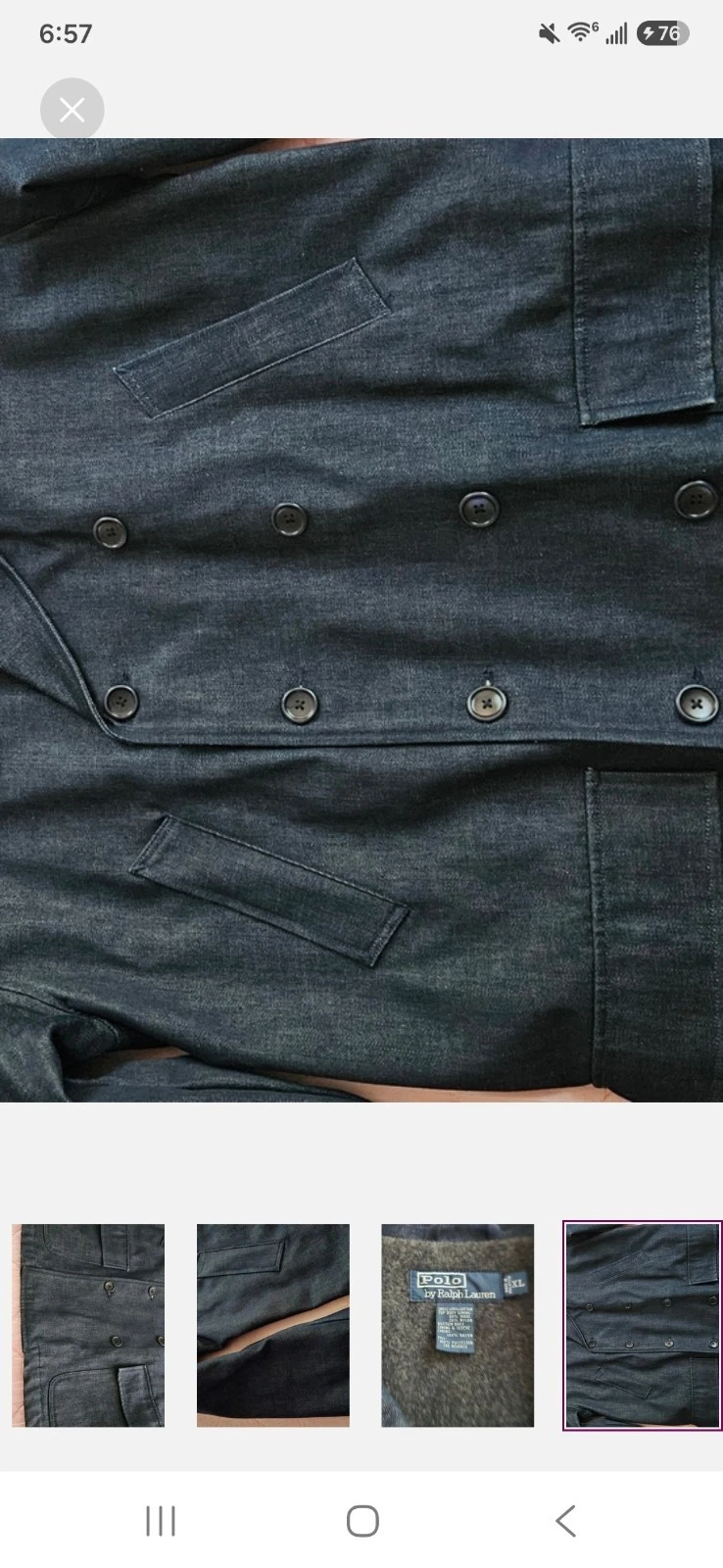 Polo by Ralph Lauren Men's Blue Denim Pea Coat Quilted Lined Button XL - product detail image 7