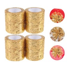4 Rolls Glitter Tulle Ribbon Gauze Gold Wired Fabric Mesh Ribbons for Crafting