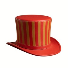 Red Genuine Leather Top Hat Striped Steampunk Victorian Magician Halloween Party