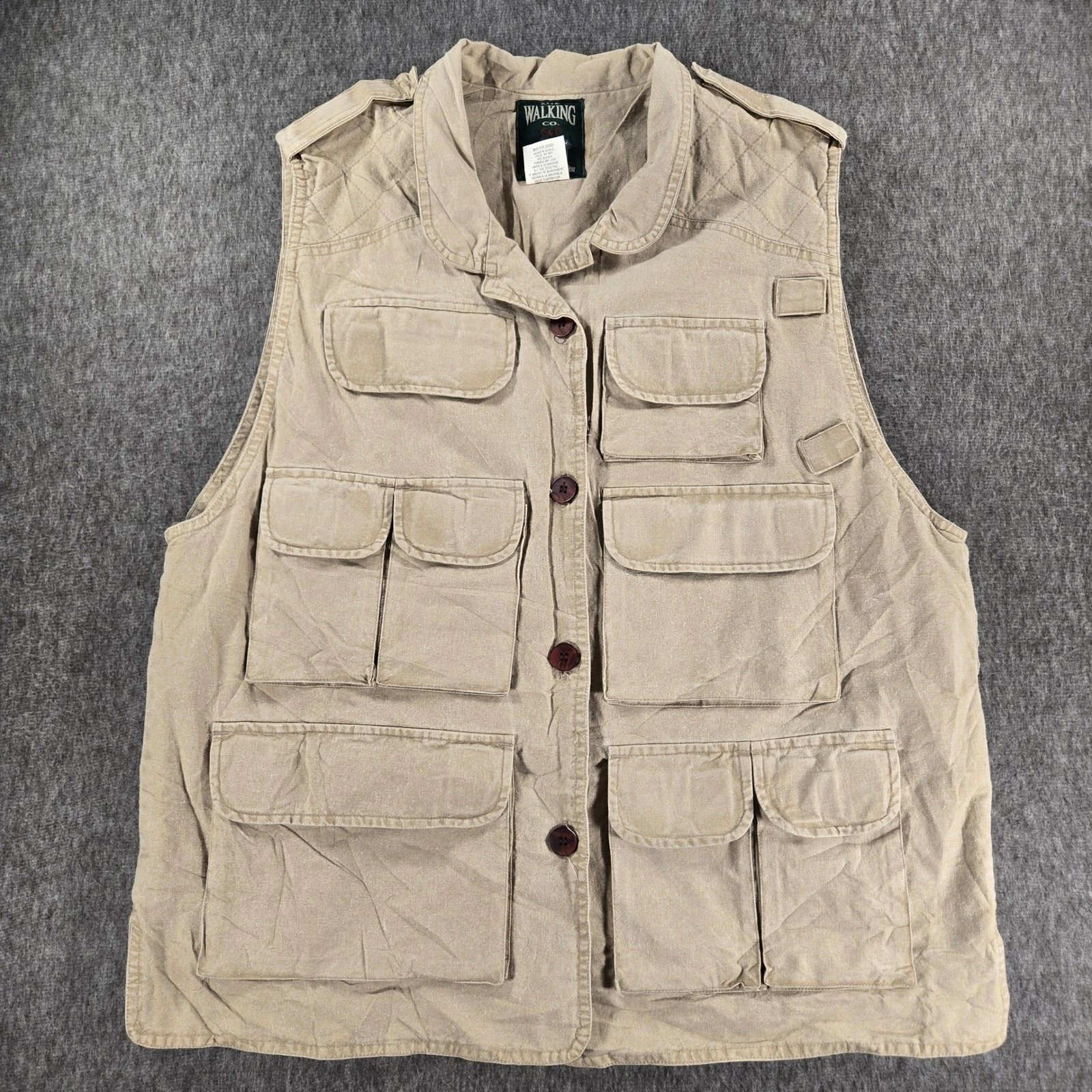 Vintage Safari Vest Mens Large Tan Multi Pocket Utility Fishing The Walking Co.